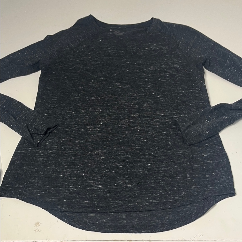 Tek Gear Small DryTek Black Long Sleeve Heathered Crewneck T Shirt